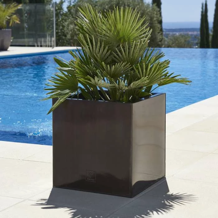 40cm Zinc Galvanised Mocha Brown Cube Planter - By Primrose™