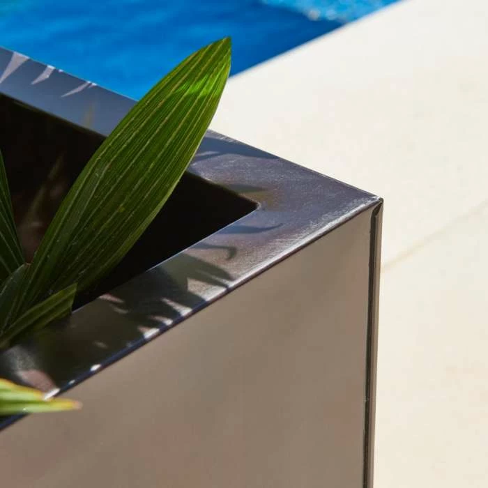 40cm Zinc Galvanised Mocha Brown Cube Planter - By Primrose™ - Image 2