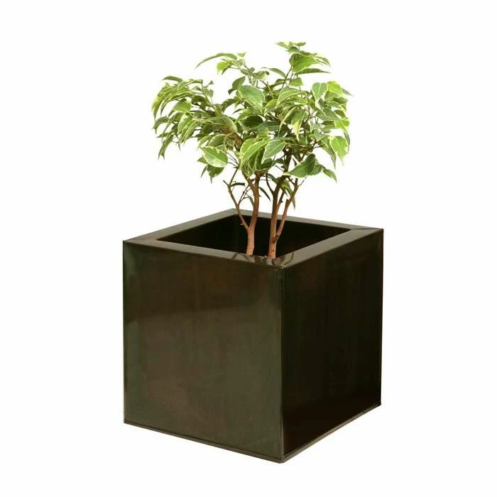 50cm Zinc Galvanised Mocha Brown Cube Planter - By Primrose™ - Image 3