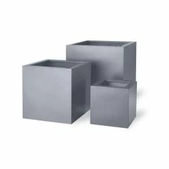 H70cm Large Cube Fibreglass/Resin Planters - Aluminium