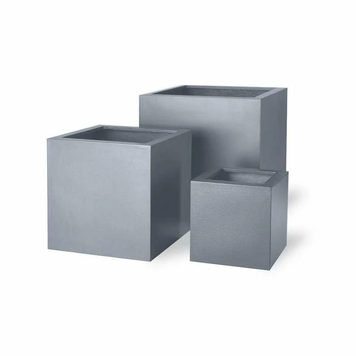 H54cm Medium Cube Fibreglass/Resin Planters - Aluminium