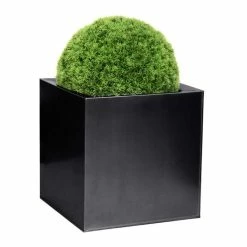 60cm Zinc Galvanised Black Cube Planter - By Primrose™