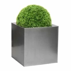 20cm Zinc Galvanised Silver Cube Pot - By Primrose™