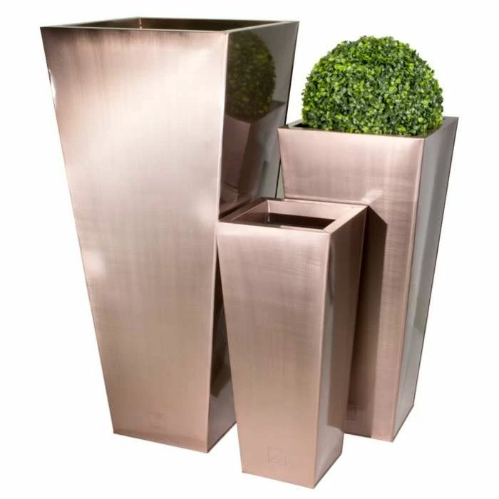 H70cm Zinc Galvanised Flared Square Planter in a Copper Finish by Primrose™ - Image 6