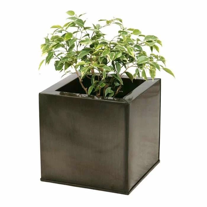 40cm Zinc Galvanised Pewter Cube Planter - By Primrose™