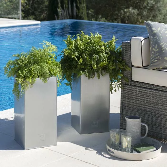H50cm Zinc Galvanised Tall Cube Planters in Silver - By Primrose™ - Image 2