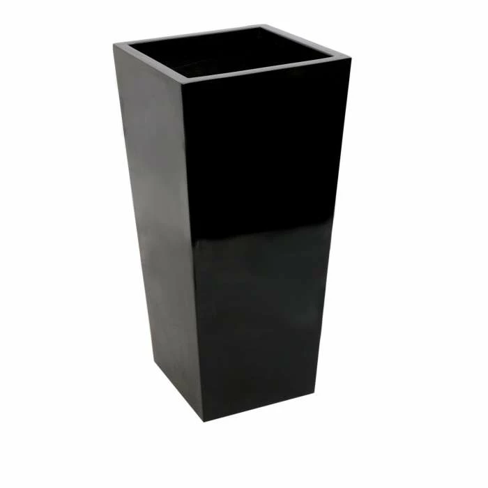 60cm x 34cm Gloss Tall Flared Square Fibreglass Planter in Black - By Primrose™ - Image 4