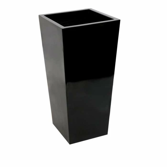 60cm x 34cm Gloss Tall Flared Square Fibreglass Planter in Black - By Primrose™