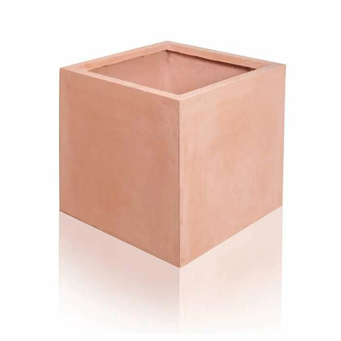 25cm Terracotta Fibrecotta Small Cube Planter - Image 4
