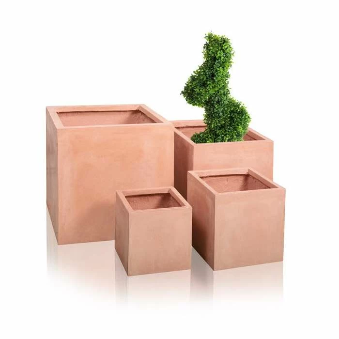25cm Terracotta Fibrecotta Small Cube Planter - Image 5