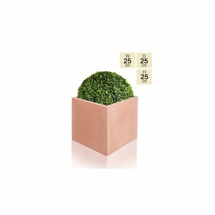 25cm Terracotta Fibrecotta Small Cube Planter