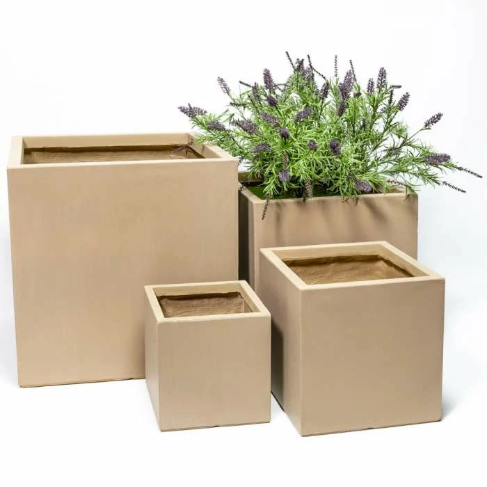 50cm Fibrecotta XL Sand Finish Cube Planter - Image 6