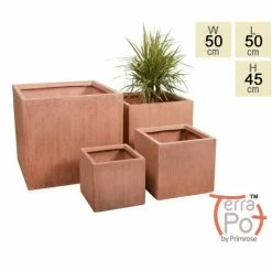 50cm Terracotta Fibrecotta Textured XL Cube Planter
