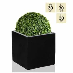 30cm Polystone Black Medium Cube Pot