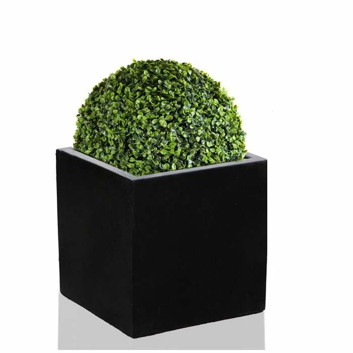 30cm Polystone Black Medium Cube Pot - Image 2