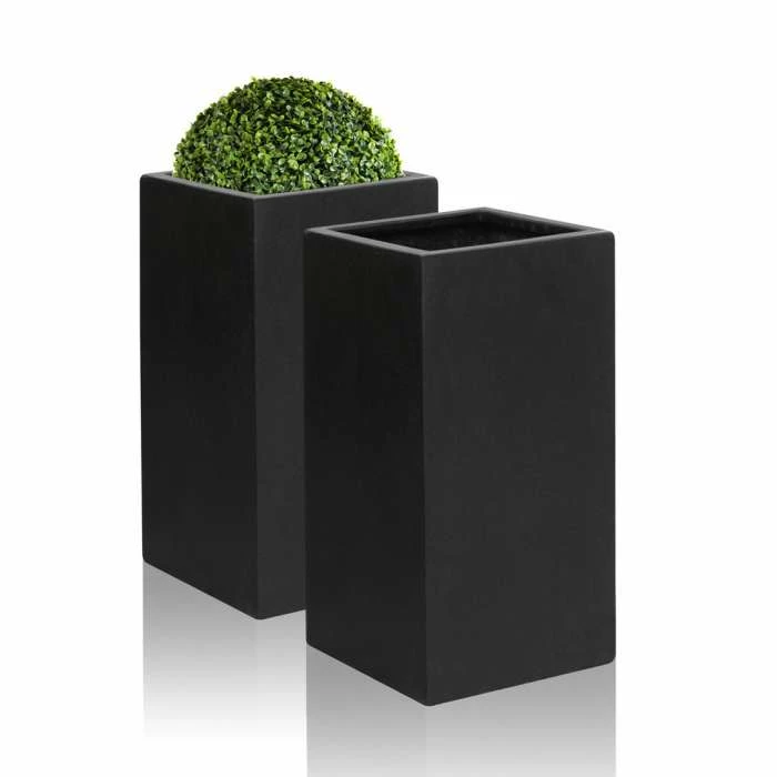 60cm Polystone Small Black Tall Cube Planter - Image 4