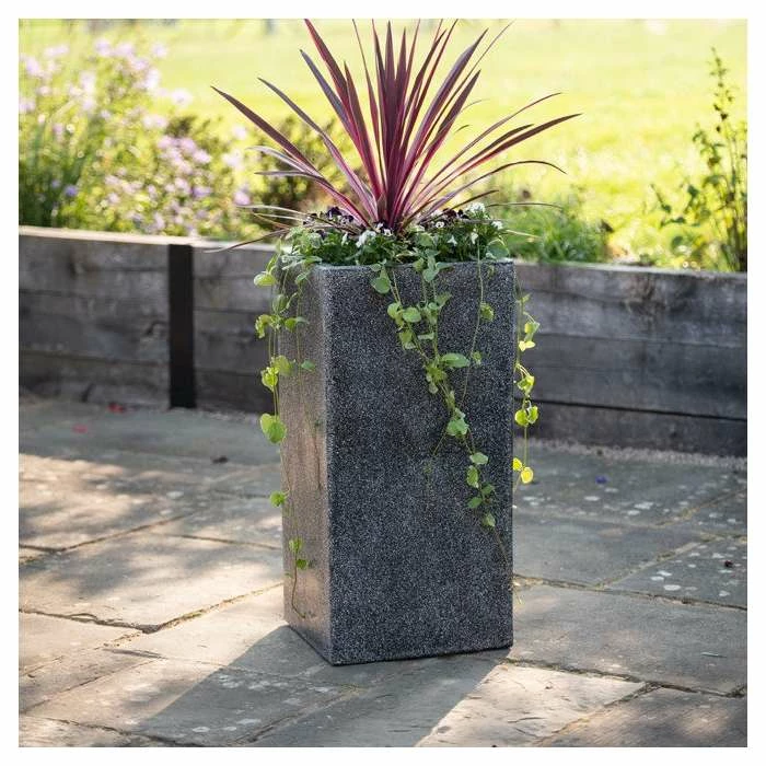 79cm Poly-Terrazzo Large Black Tall Cube Planter - Image 2