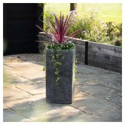 60cm Poly-Terrazzo Small Black Tall Cube Planter