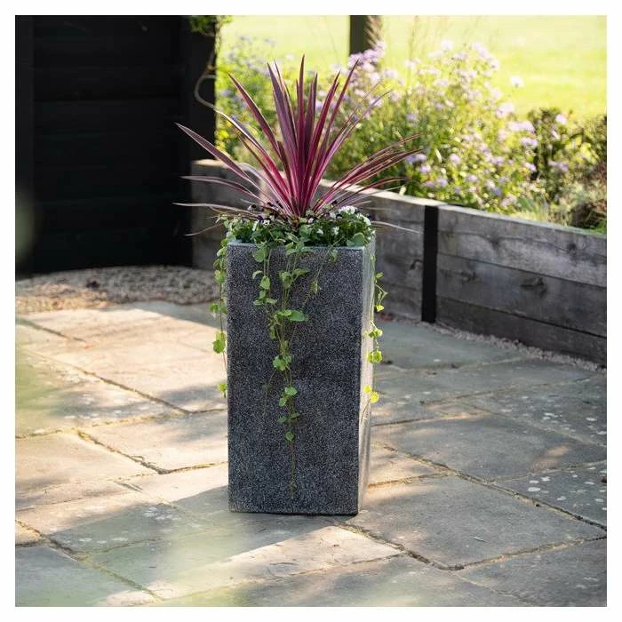 60cm Poly-Terrazzo Small Black Tall Cube Planter