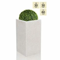 60cm Poly-Terrazzo Small White Tall Cube Planter