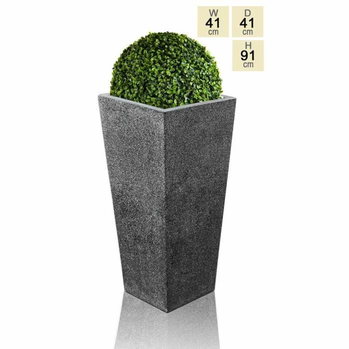91cm Polyterrazzo Black Tall Flared Square Planter