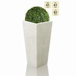 91cm Polyterrazzo White Tall Flared Square Planter