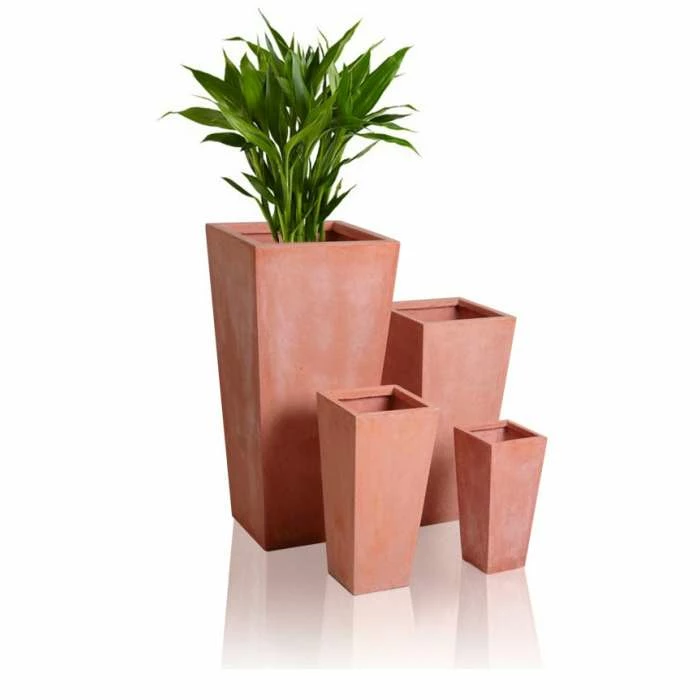 51cm Terracotta Fibrecotta Tall Flared Square Planter - Image 3