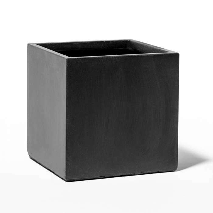 30cm Terracotta Fibrecotta Dark Grey Cube Planter - Image 2