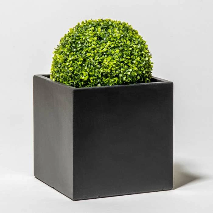 30cm Terracotta Fibrecotta Dark Grey Cube Planter - Image 4