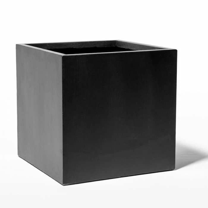 50cm Terracotta Fibrecotta Dark Grey Cube Planter - Image 3