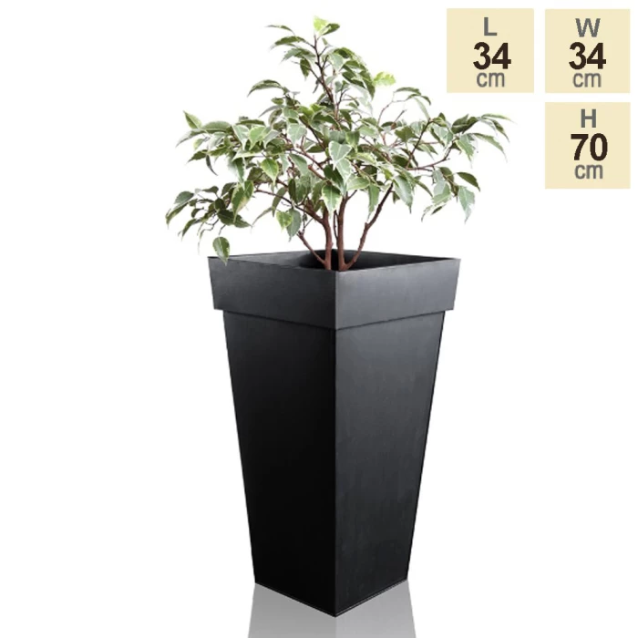 H70cm Black Zinc Tall Flared Square Planter - By Primrose™ - Image 4