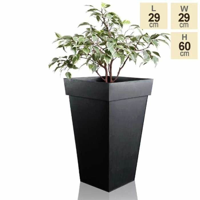 H60cm Black Zinc Tall Flared Square Planter - By Primrose™ - Image 3