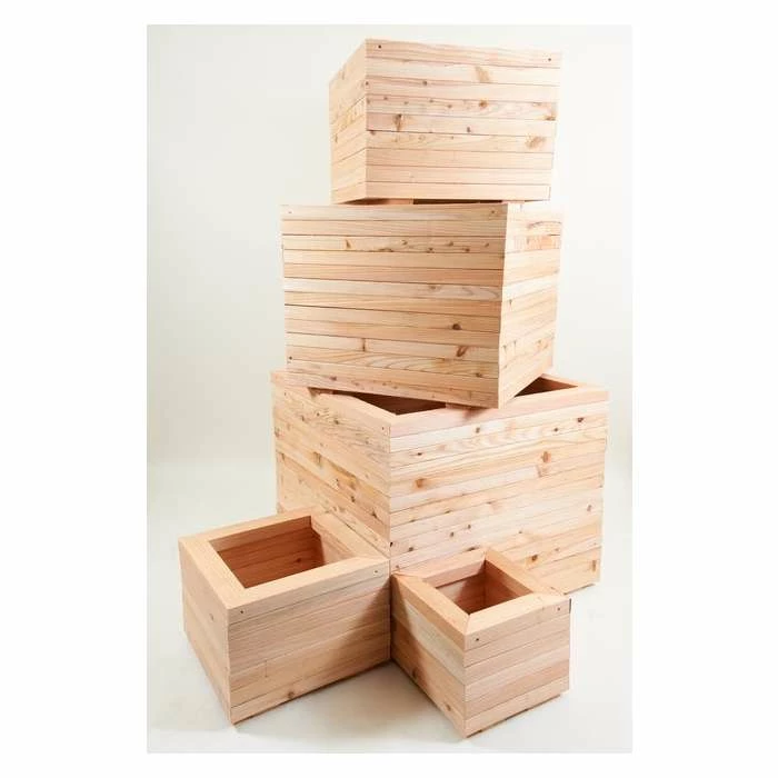 48cm Larch Wood Medium Square Planter - Image 2