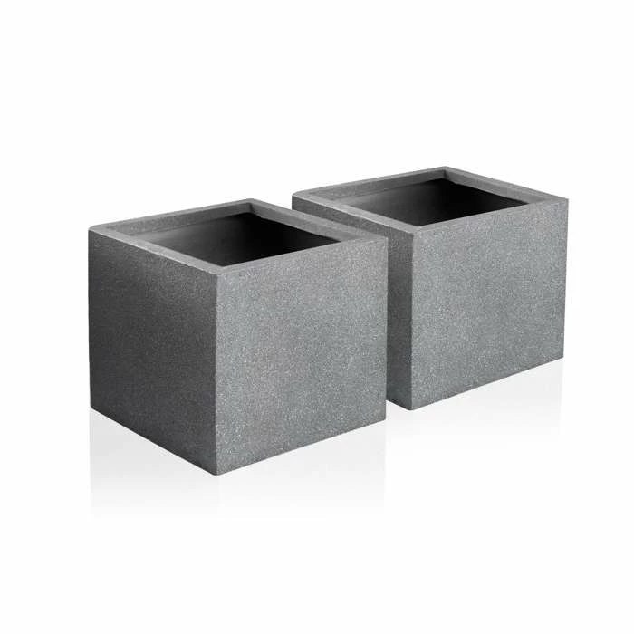 W30cm Fibrecotta Kadamus Cube Pot in Dark Grey Meteor Texture - Image 7