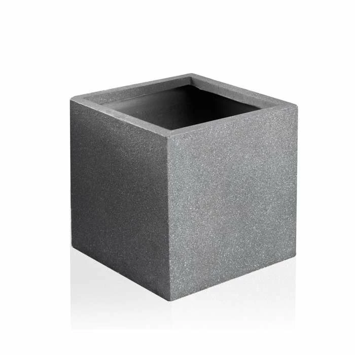 W30cm Fibrecotta Kadamus Cube Pot in Dark Grey Meteor Texture - Image 2