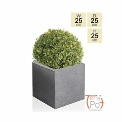 25cm Terracotta Fibrecotta Kadamus Cube Planter in Dark Grey Meteor Texture