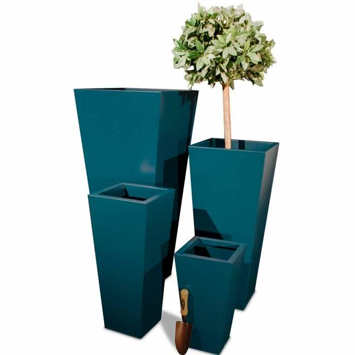 H70cm Zinc Galvanised Teal Flared Square Planter - By Primrose™ - Image 3