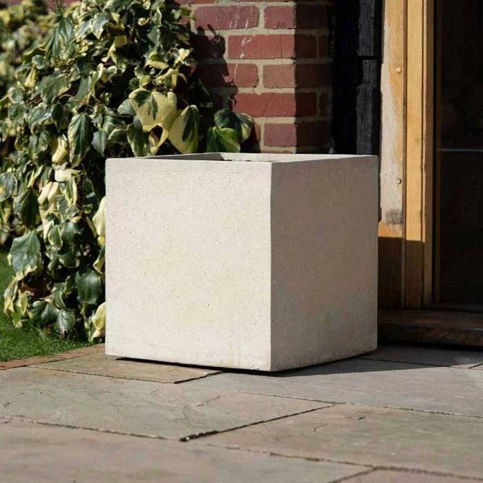 Cube 50cm Handmade Fiberstone Planter in Cream - Exclusive to Primrose - Image 3