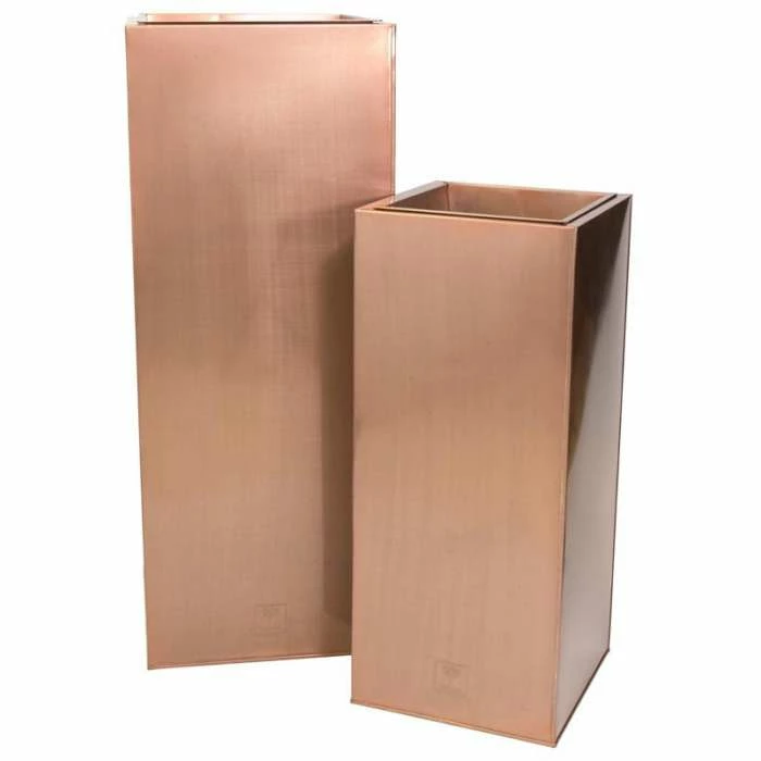H50cm Zinc Galvanised Tall Cube Planters in Copper - By Primrose™ - Image 2