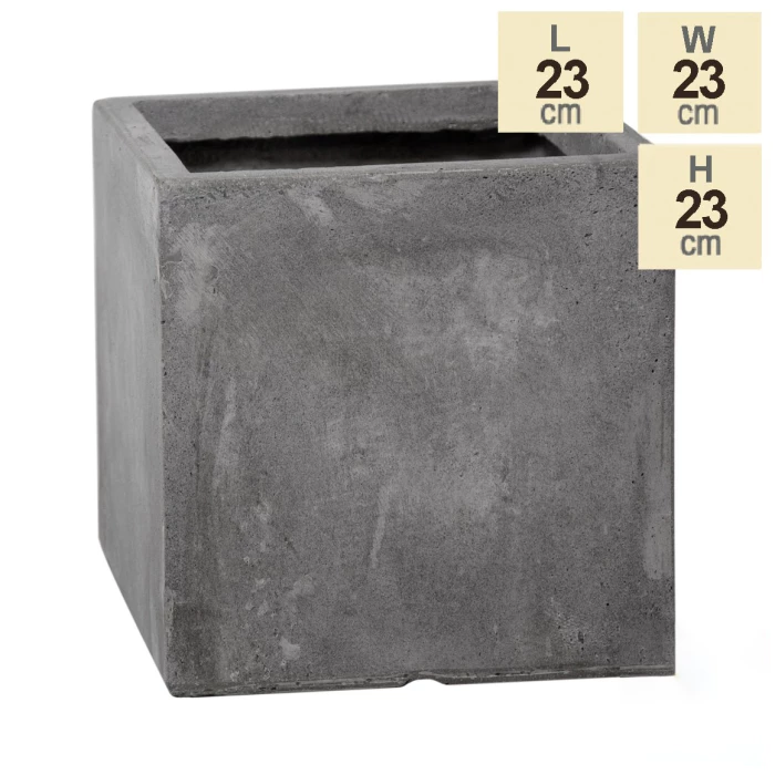 23cm Fibrecotta Small Cement Finish Cube Pot - Image 7
