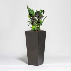 90cm Metallic Grey Polystone Tall Flared Planter