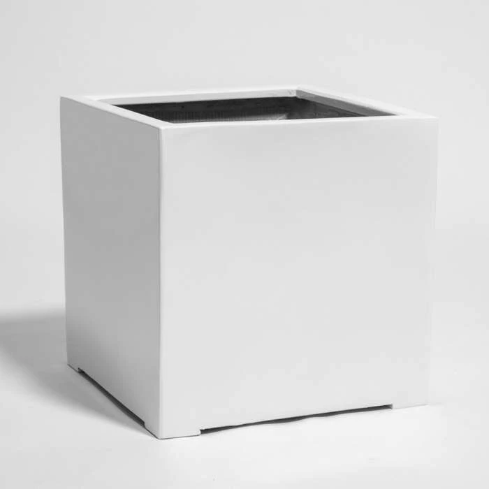 60cm White Gloss Polystone Cube Planter - Image 3