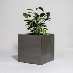 60cm Metallic Grey Polystone Cube Planter