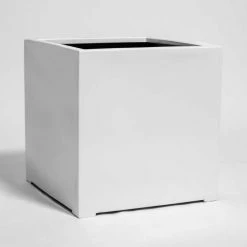 50cm White Gloss Polystone Cube Planter
