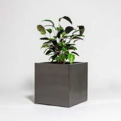 50cm Metallic Grey Polystone Cube Planter