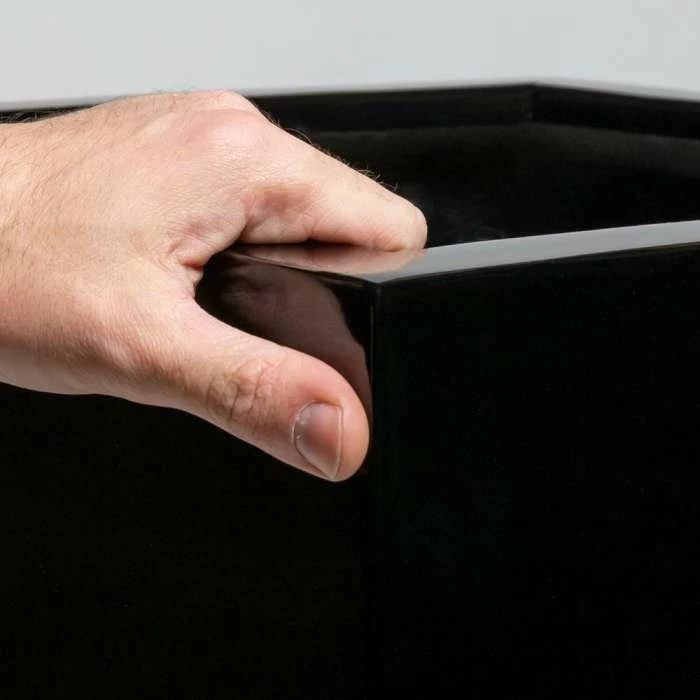 80cm Black Gloss Polystone Tall Cubic Planter - Image 2