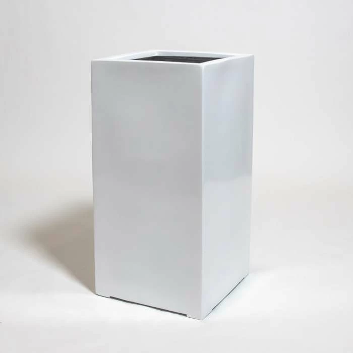 60cm White Gloss Polystone Tall Cubic Planter - Image 3