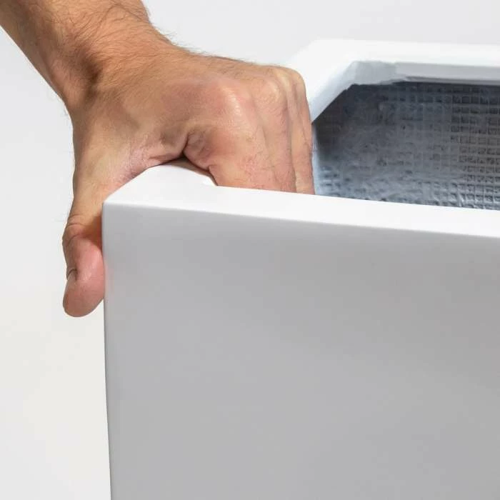 60cm White Gloss Polystone Tall Cubic Planter - Image 2