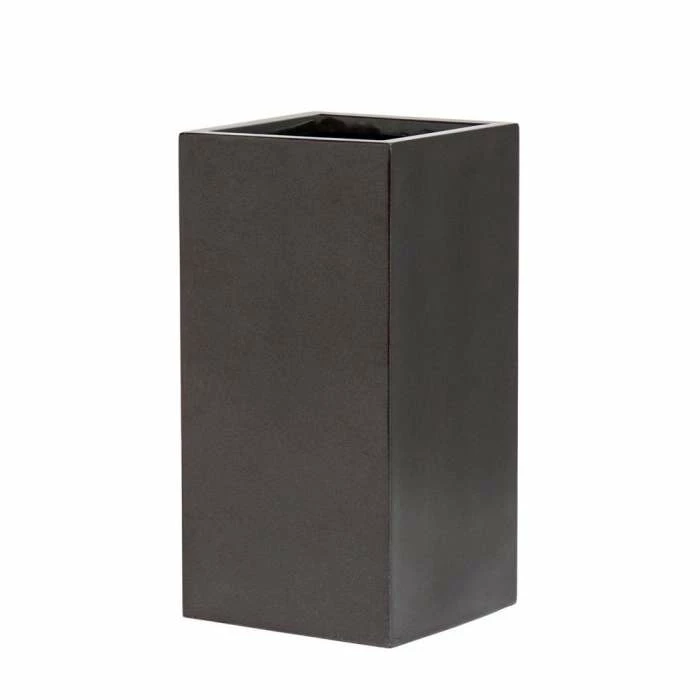 60cm Metallic Grey Polystone Tall Cubic Planter - Image 3