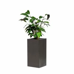 60cm Metallic Grey Polystone Tall Cubic Planter